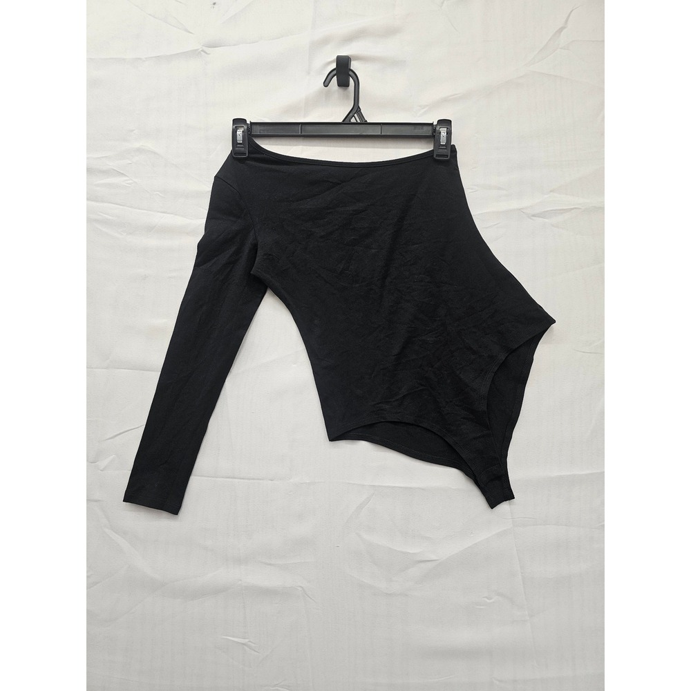 Allchic Womens‎ One Shoulder Long Sleeve Bodysuit Black Size Small Asymmetrical